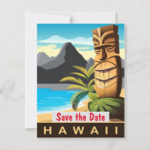 Invitation de mariage tropicale plage Tiki Hawaï