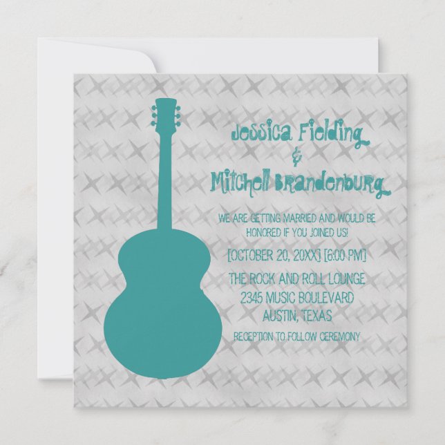 Invitation de mariage turquoise de la Guitare Grun (Devant)