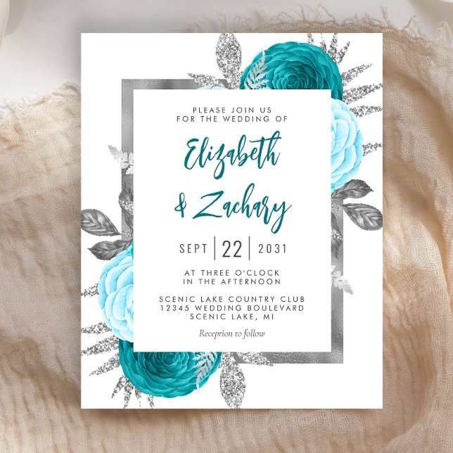 Invitation de mariage turquoise et argentée à budg (Créateur téléchargé)