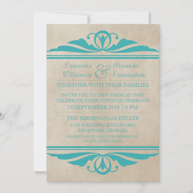 Invitation de mariage turquoise et élégant (Devant)