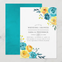 Invitation de mariage turquoise et jaune à motif f