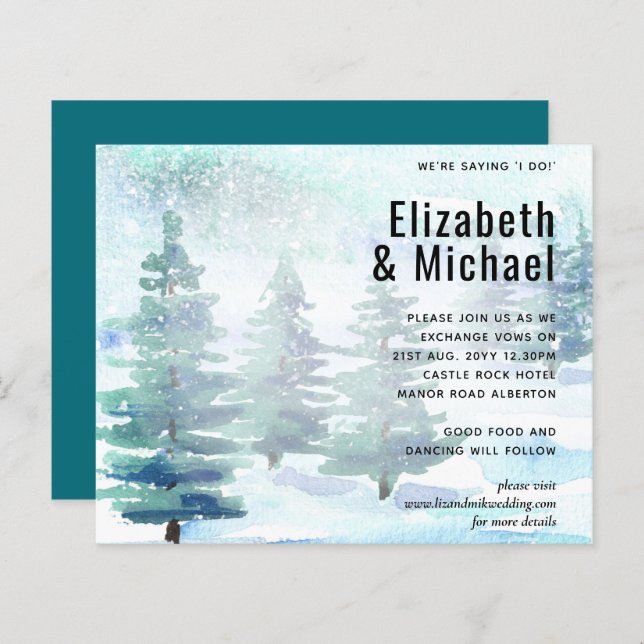 Invitation de mariage Turquoise pour l'aquarelle b (Devant / Derrière)