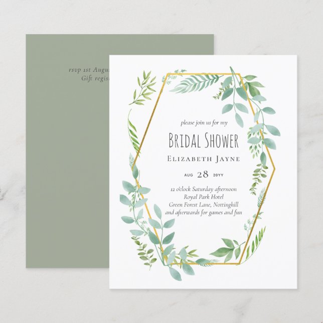 Invitation de mariage vert budget (Devant / Derrière)
