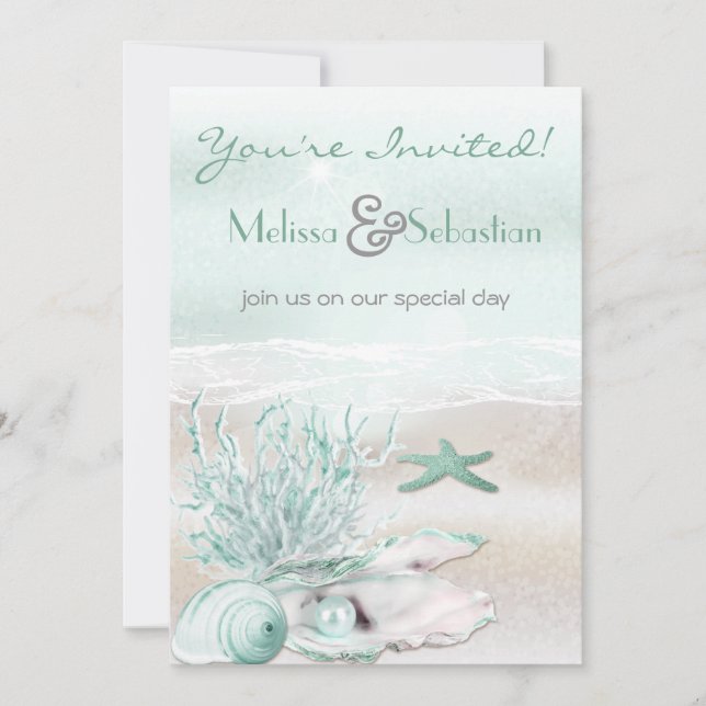 Invitation de mariage vert Dream Shore Beach (Devant)
