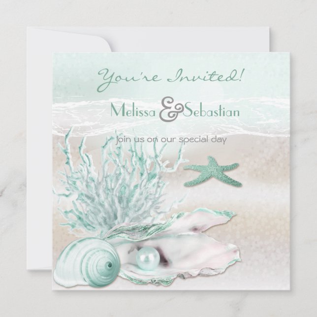 Invitation de mariage vert Dream Shore Beach (Devant)