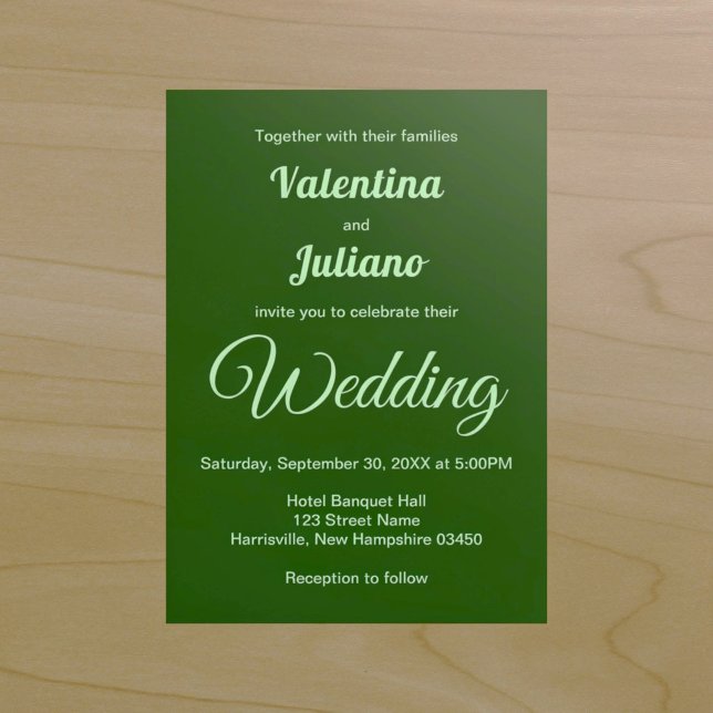 Invitation de mariage vert foncé minimaliste (Typography style minimalist dark green wedding invitation)