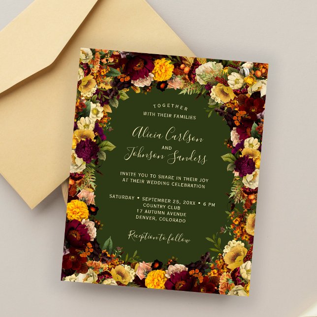 Invitation de mariage verte à budget floral automn (Créateur téléchargé)