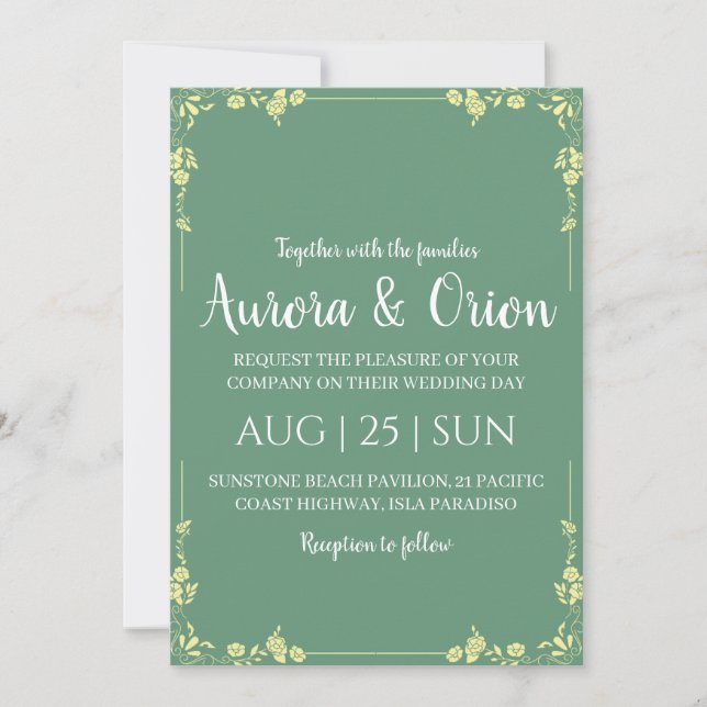 invitation de mariage verte à la sauge d'or (Devant)