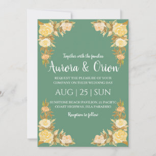 invitation de mariage verte à la sauge d'or