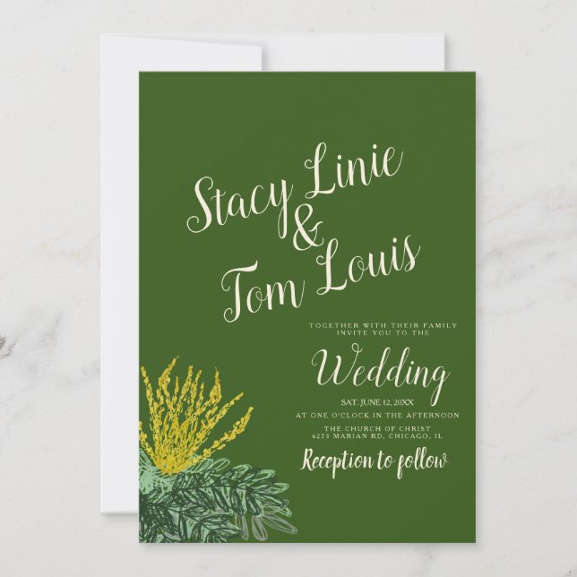 Invitation de mariage verte arbustive Mahonia bota (Devant)