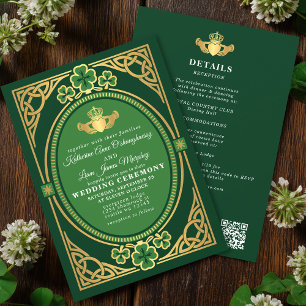 Invitation de mariage verte Claddagh Shamrock Nœud
