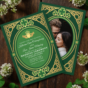 Invitation de mariage verte Claddagh Shamrock Nœud