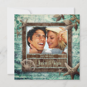 Invitation de mariage verte de plage de coquillage