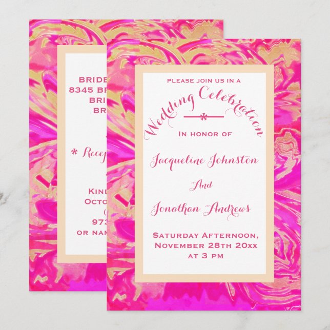 Invitation de mariage vibrante aquarelle rose et o (Devant / Derrière)