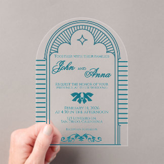 Invitation de mariage vintage Art Déco sarcelle cl