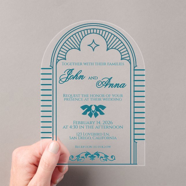Invitation de mariage vintage Art Déco sarcelle cl (In situ (ordinateur de poche))