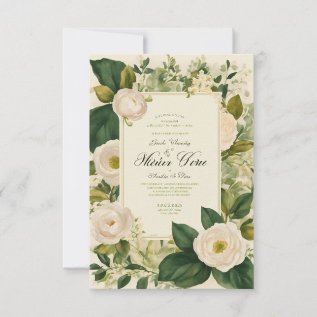Invitation de mariage vintage aux fleurs blanches (Devant)