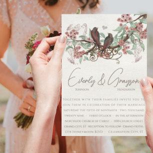 Invitation de mariage vintage aux oiseaux floraux