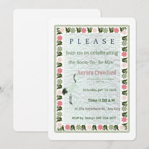 Invitation de mariage vintage avec grue botanique