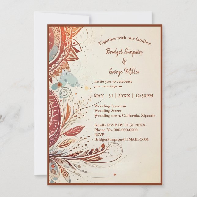invitation de mariage vintage beige (Devant)