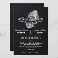 Invitation de mariage vintage Chalkboard paon