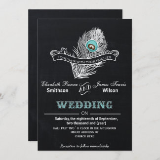 Invitation de mariage vintage Chalkboard paon