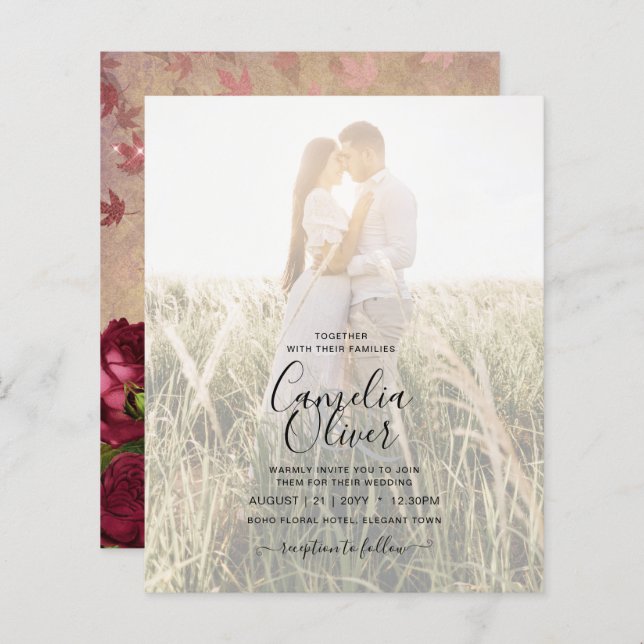 Invitation de mariage Vintage de roses rouges bota (Devant / Derrière)