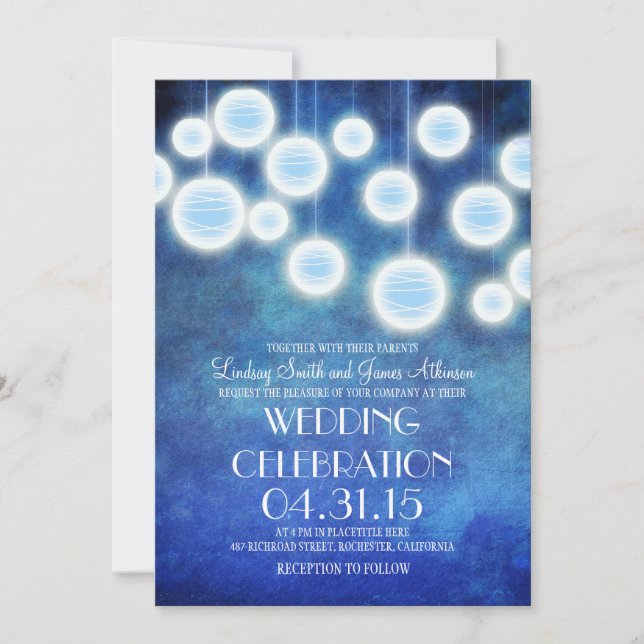Invitation de mariage vintage des lanternes bleues (Devant)