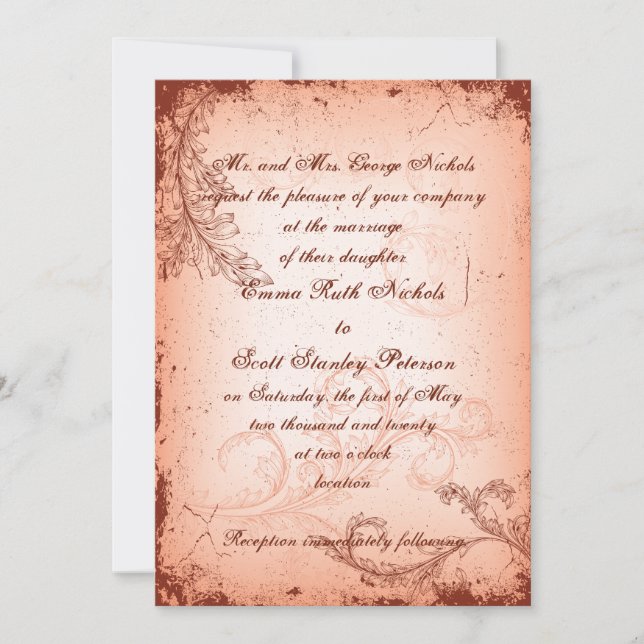 invitation de mariage vintage feuille de défilemen (Devant)