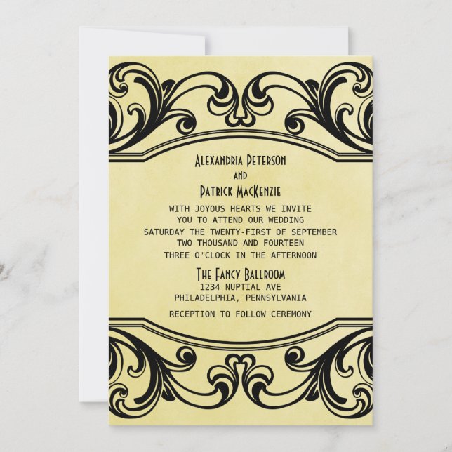 Invitation de mariage Vintage Jaune (Devant)