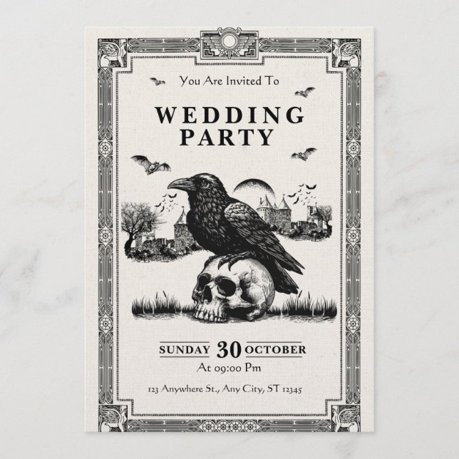 Invitation de mariage vintage noir et blanc (Devant)