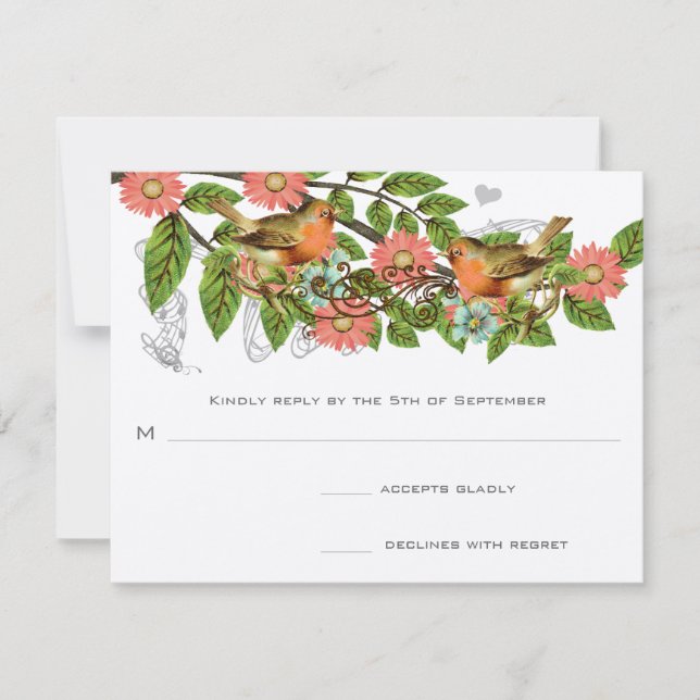 Invitation de mariage vintage oiseaux aqua Pomme d (Devant)