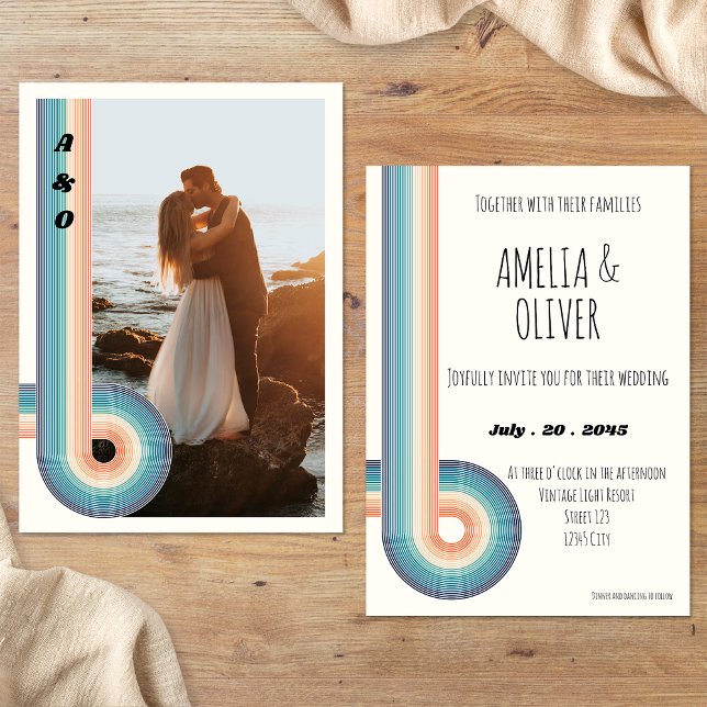 Invitation de mariage vintage rétro ancien style 7 (Front / Back)