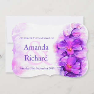 Invitation de mariage violet à l'aquarelle stylisé