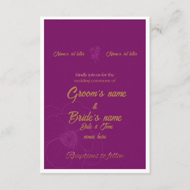 : Invitation de mariage violet royal et or  (Devant)