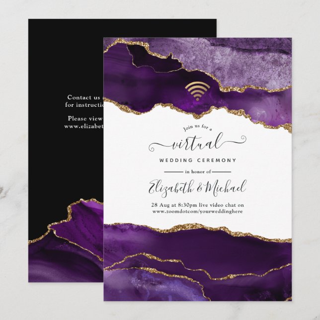 Invitation de mariage virtuelle en agate or et vio (Devant / Derrière)