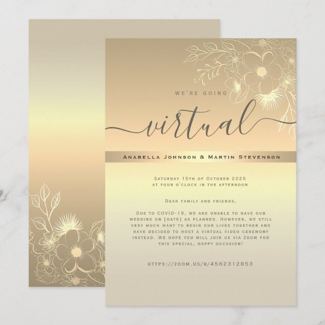 Invitation de mariage virtuelle en or (Devant / Derrière)