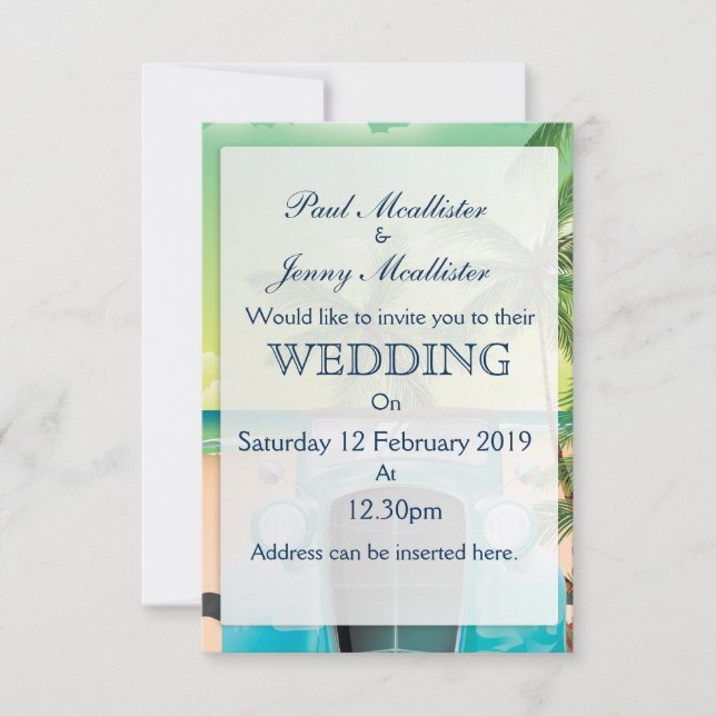 Invitation de mariage voiture vert mousse de mer v (Devant)