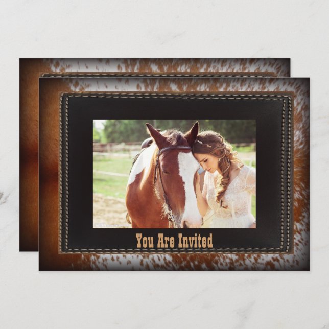 Invitation de mariage western Country cuir de vach (Devant / Derrière)