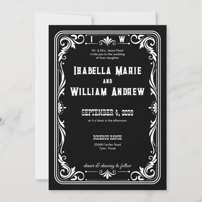 Invitation de mariage western vintage cowboy (Devant)