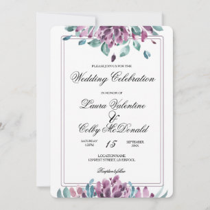 Invitation de Mariages de automne floraux pourpres