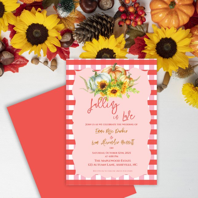 Invitation de Mariages de automne rustiques "Tombe (“Falling in Love” Rustic Fall Wedding Invitation)