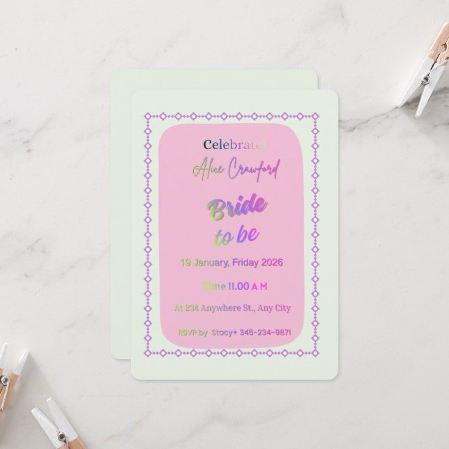 Invitation de mariée à être moderne holographique  (Devant/Arrière en situation)