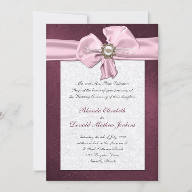 Invitation de Maroon Mariage damassé (Devant)