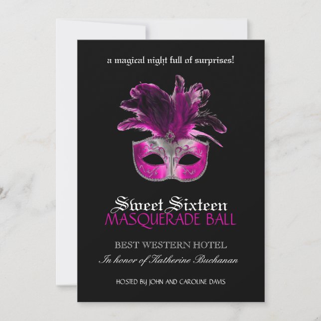 Invitation de mascarade de sweet sixteen (Devant)