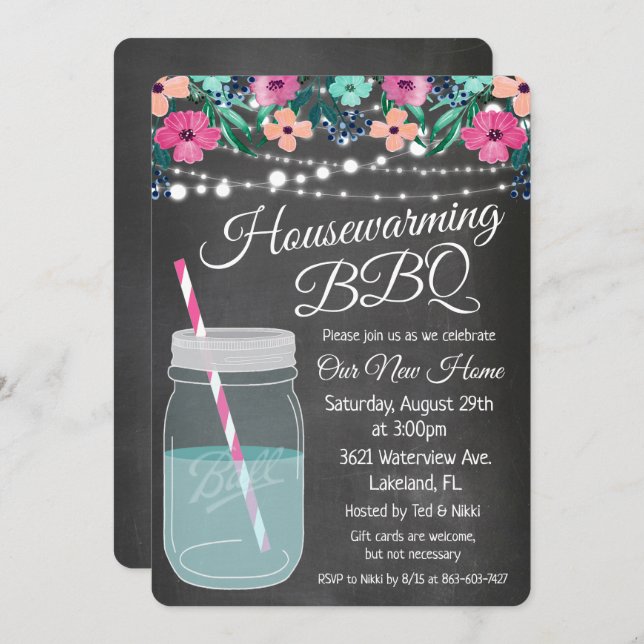 Invitation de Mason Jar BBQ Mason (Devant / Derrière)