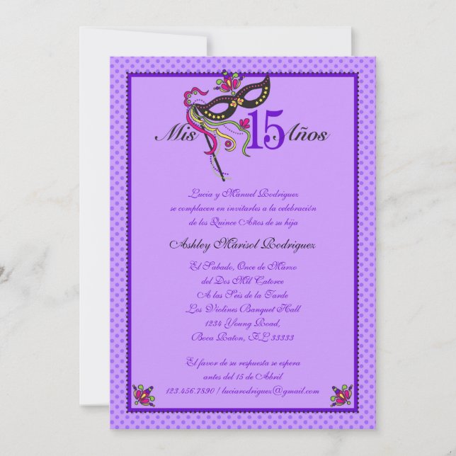 Invitation de Masque 15 Quinceañera (Devant)