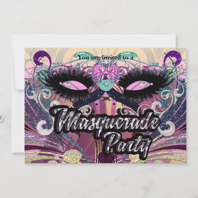 Invitation de masque de cils glamour pour soirée m (Devant)