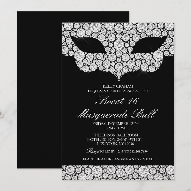 Invitation de masque de diamant d'anniversaire de  (Devant / Derrière)