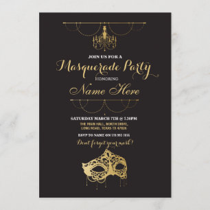 Invitation de masque d'or d'anniversaire de partie